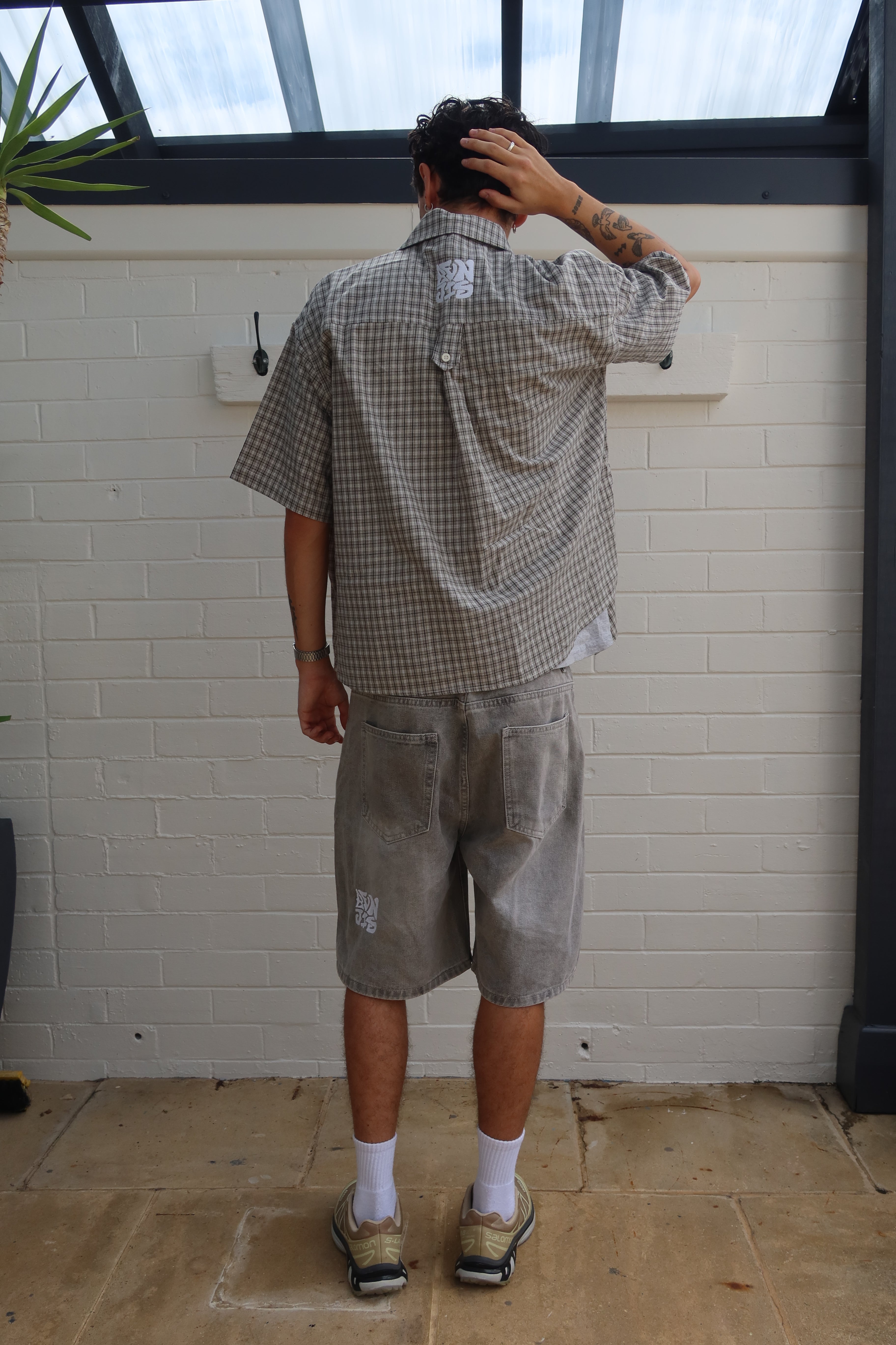 CHECKERED SHORT SLEEVE BUTTON UP [GREEN/WHITE]