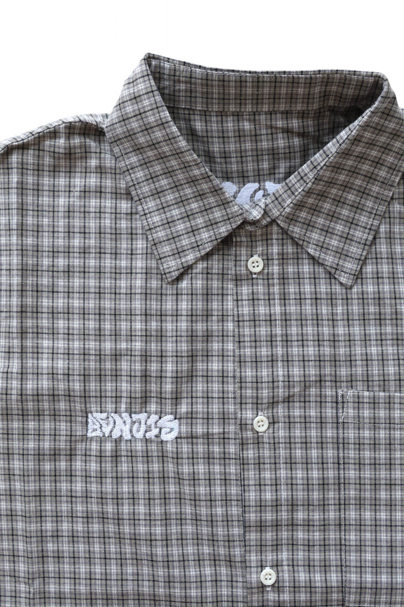 CHECKERED SHORT SLEEVE BUTTON UP [GREEN/WHITE]