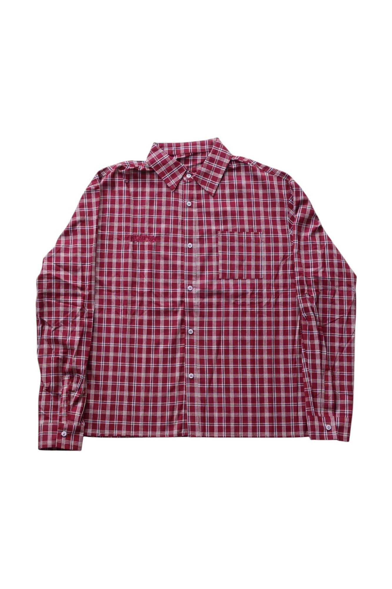CHECKERED LONG SLEEVE BUTTON UP [DARK RED]
