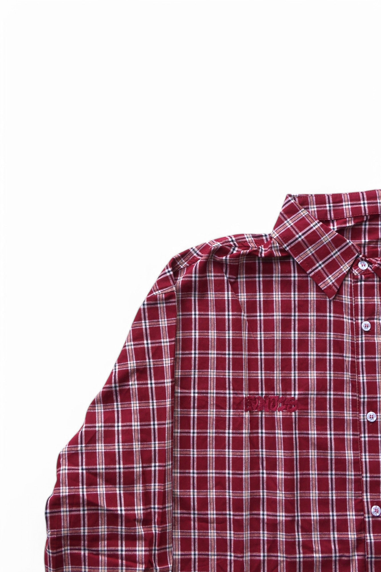 CHECKERED LONG SLEEVE BUTTON UP [DARK RED]