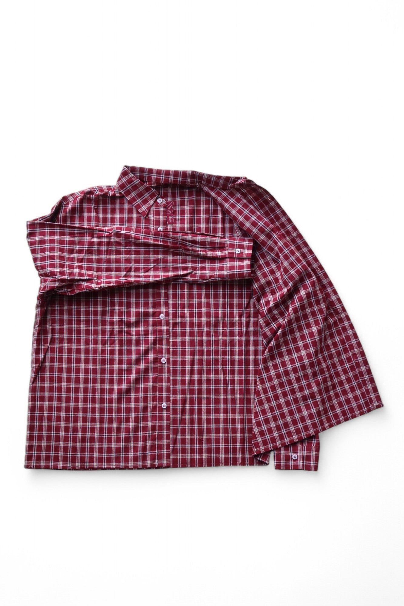 CHECKERED LONG SLEEVE BUTTON UP [DARK RED]