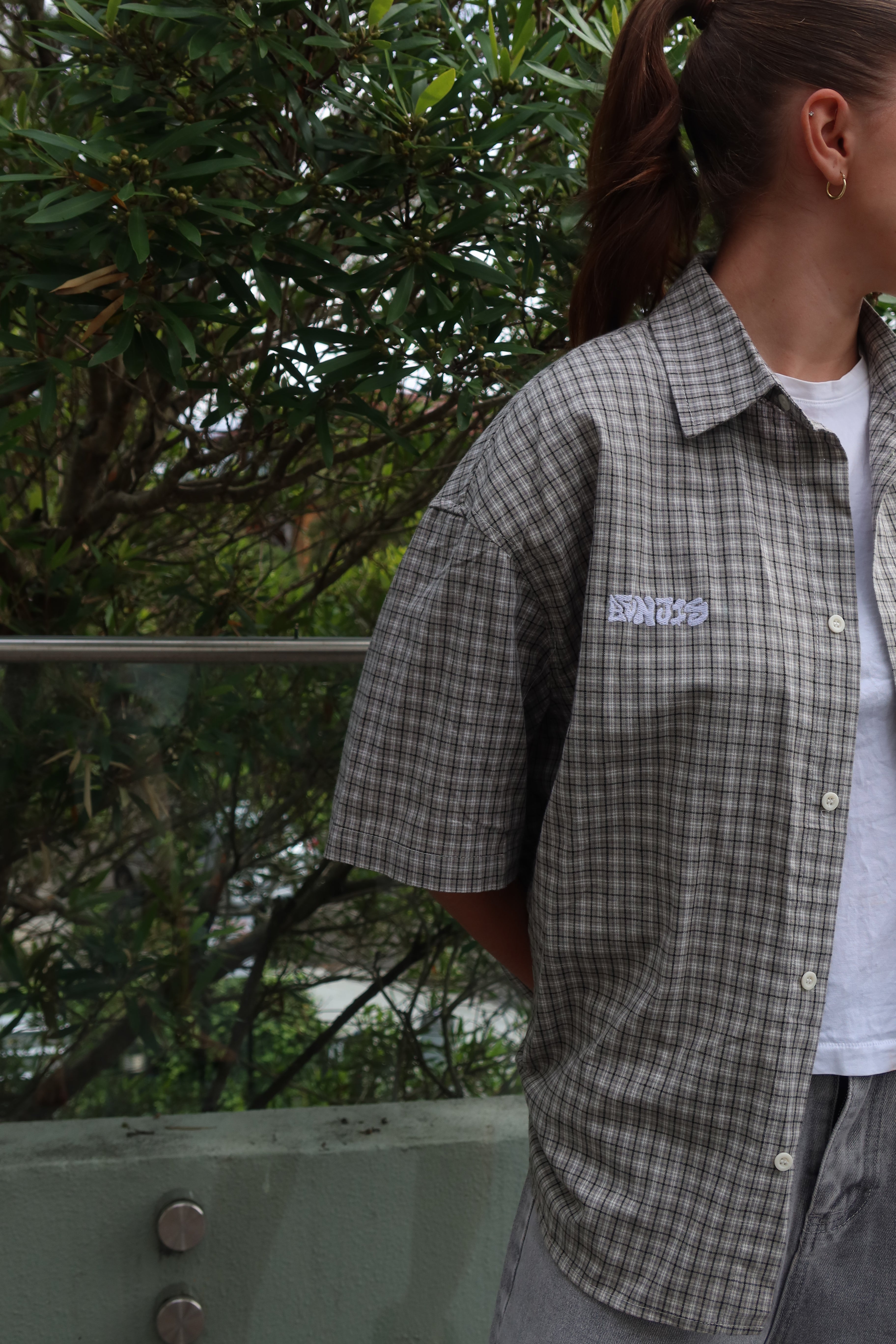CHECKERED SHORT SLEEVE BUTTON UP [GREEN/WHITE]
